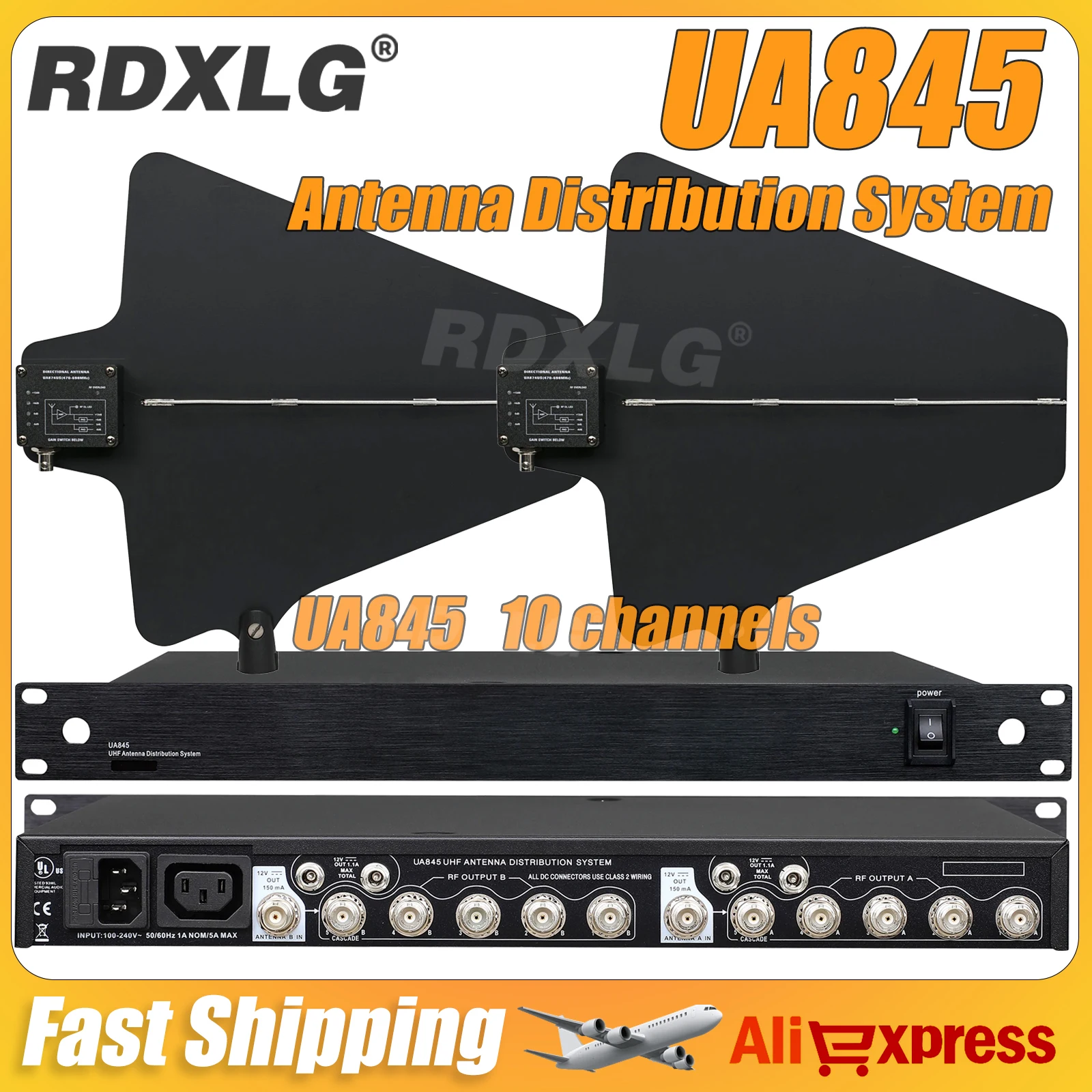 RDXLG UA845 Antenna Amplifier Distributor System 470-900MHz BNC-BNC Frequency 10 Channels Antena Booster For Wireless Microphone