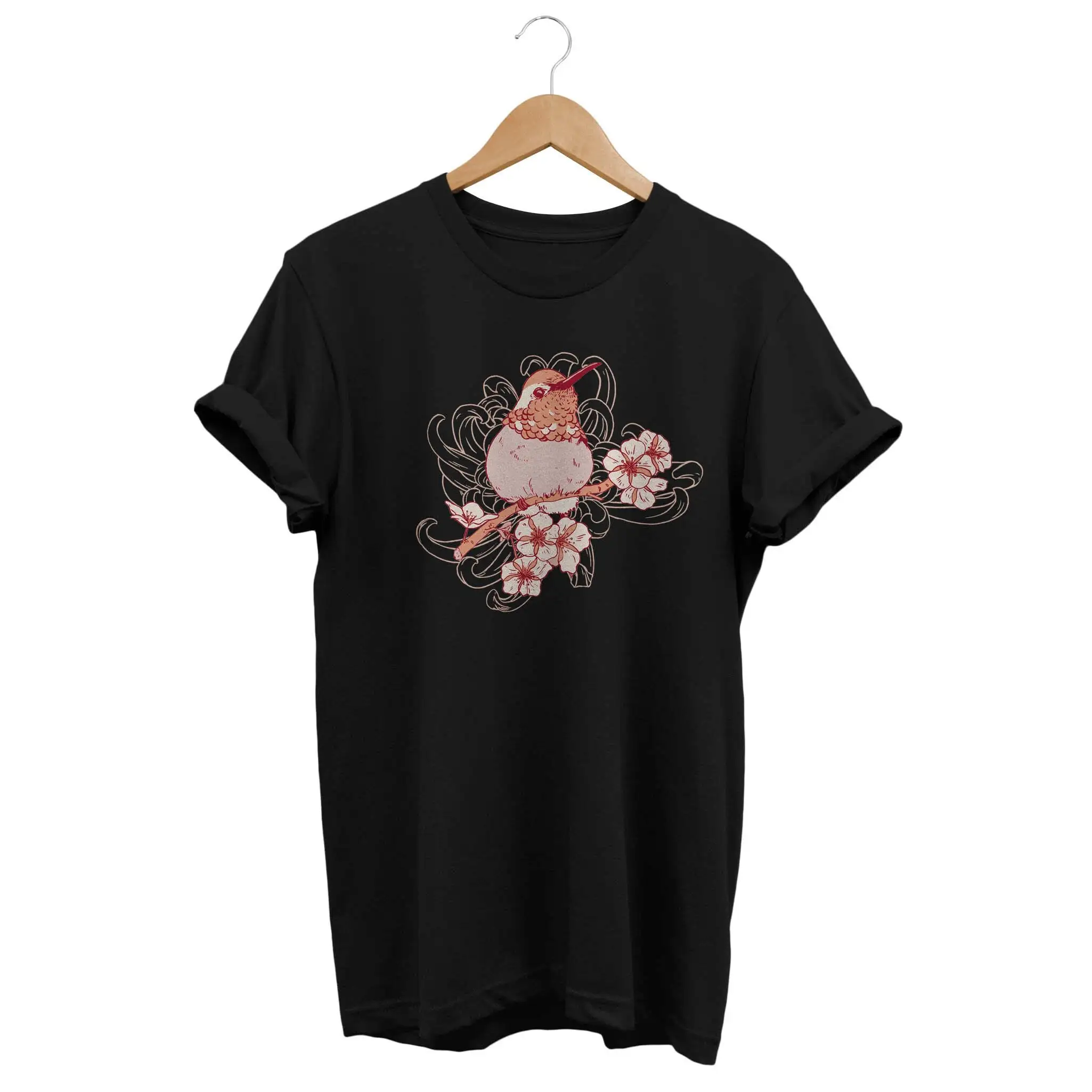 Sakura Bird T Shirt Japanese Streetwear Arty Aesthetic Clothing Yoga Apparel Casual Clothes Cherry tree Japan Outfit