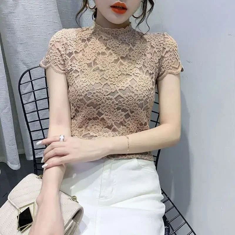 

Женская кружевная блузка с цветочной вышивкой, модный топ из других материалов, 100% женская блузка