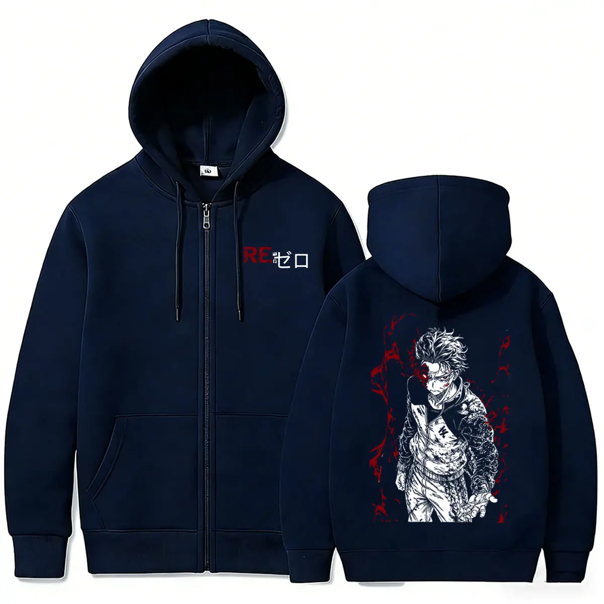 Anime Re:ZERO Starting Life in Another World Reißverschluss-Hoodie Subaru Natsuki Grafik-Kapuzenpullover mit Reißverschluss für Männer und Frauen, Vintage-Freizeitjacke – Detail 4