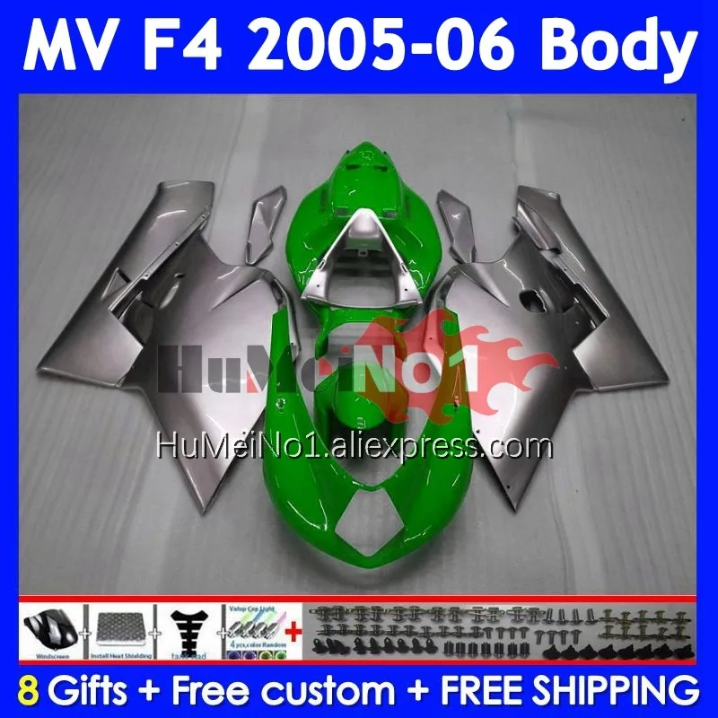 Green silver Body For Agusta MV F4 R312 750S 1000 R 750 1000CC 310No.59 1000R 312 1078 1+1 MA MV F4 2005 2006 05 06 Fairing Kit