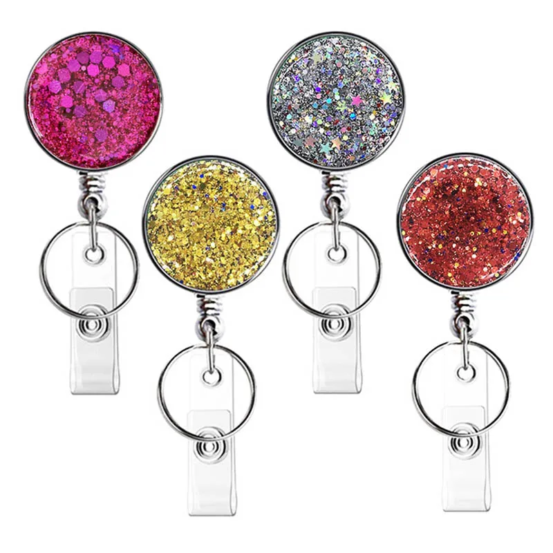 12 Colors Glitter Glue Doctor Nurse Hospital Badge Reel Retractable ID Badge Holder With 360 Rotating Alligator Clip Name Holder