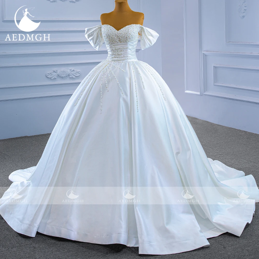 Aedmgh A-Line Elegant Wedding Dresses Sweetheart Off The Shoulder Vestido De Novia Beaded Crystal Satin Custom Made Bridal Gown