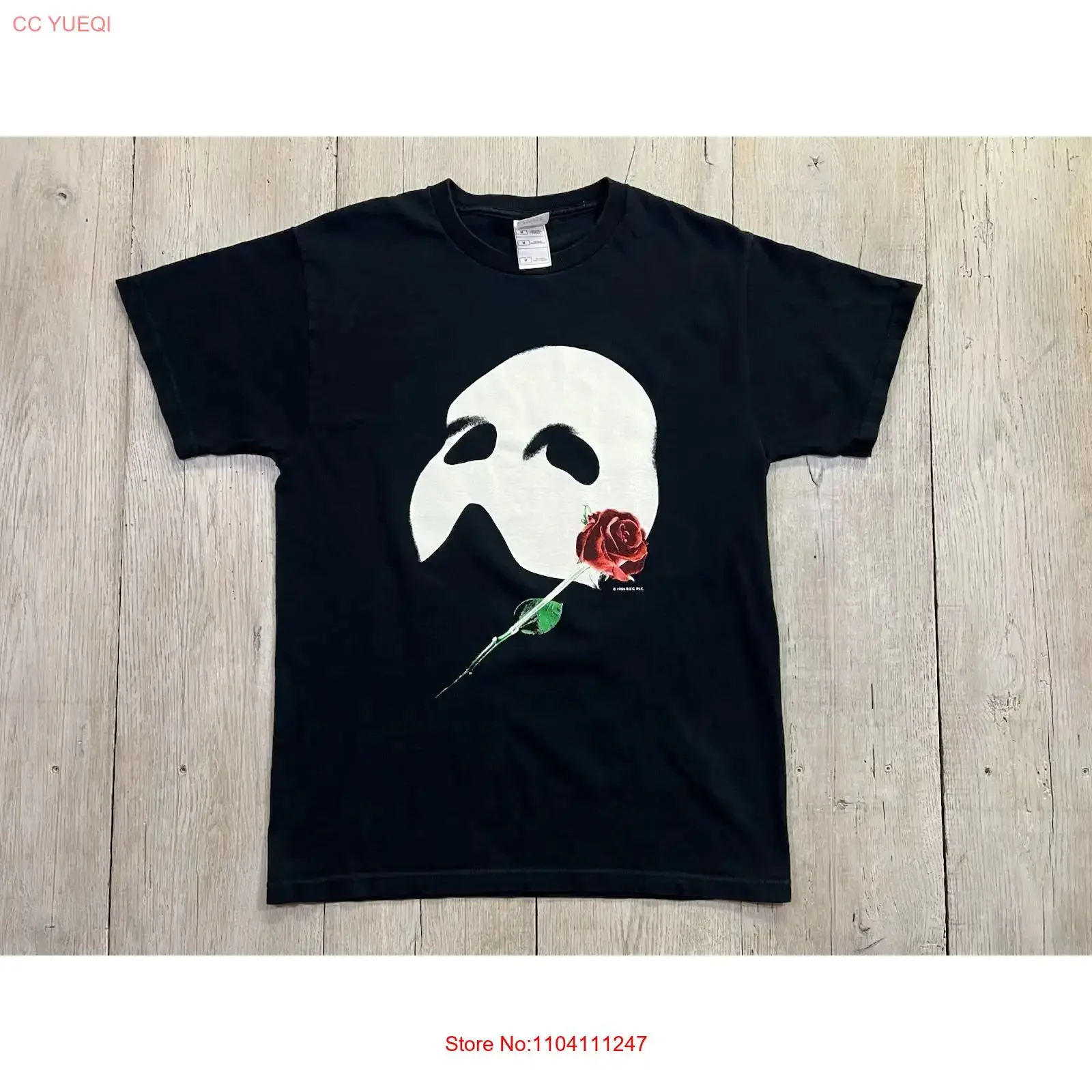 Camiseta vintage con diseño del Fantasma de la Ópera que brilla en la oscuridad, talla mediana, estilo vintage lavado, para uso diario, ropa de diseñador cómoda