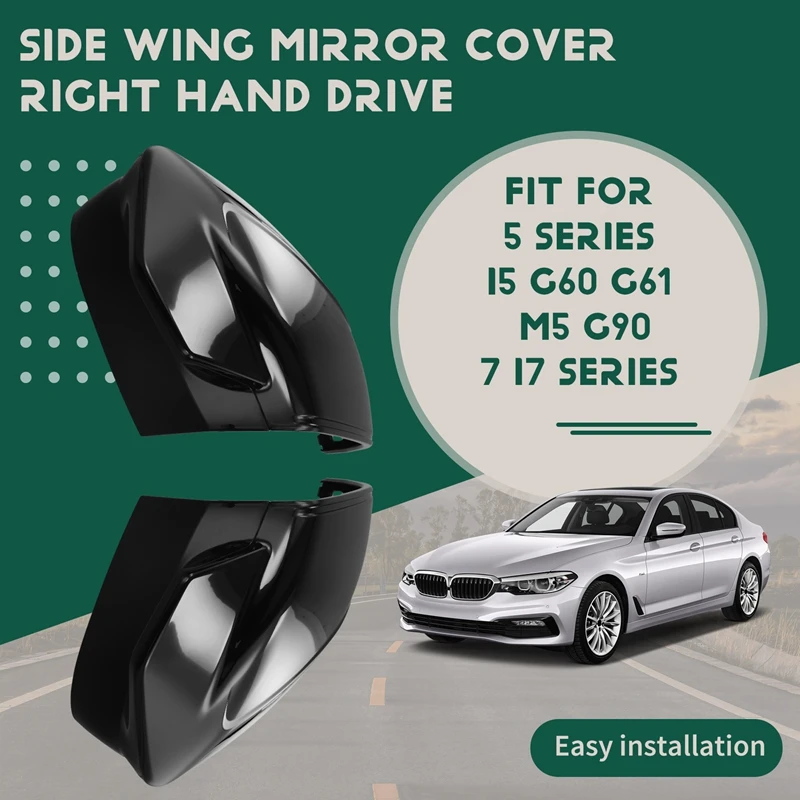 

Car Rearview Side Wing Mirror Cover Cap Glossy Black For BMW G60 G61 G68 G70 M5 G90 Right Hand Drive 2023-Up