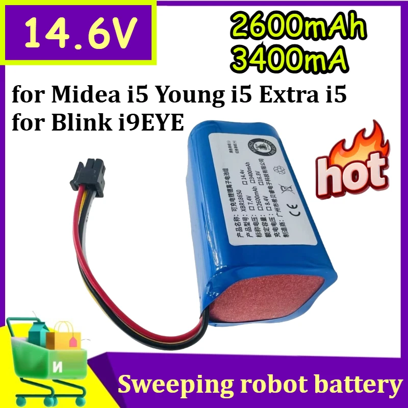 

Аккумулятор 14.6V 2600mAh 3400mAh для Midea i5 Young, i5 Extra, i5, для робота-пылесоса Blink i9EYE, сменная батарея
