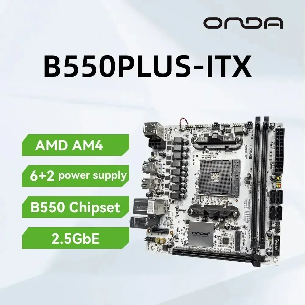 ONDA B550PLUS-ITX-W Motherboard AMD AM4 Zen 4, DDR4, PCIe 4.0, 2xM.2,2.5GbE, USB 3.0 HDMI/DP, USB , ITX,Mini PC ,White