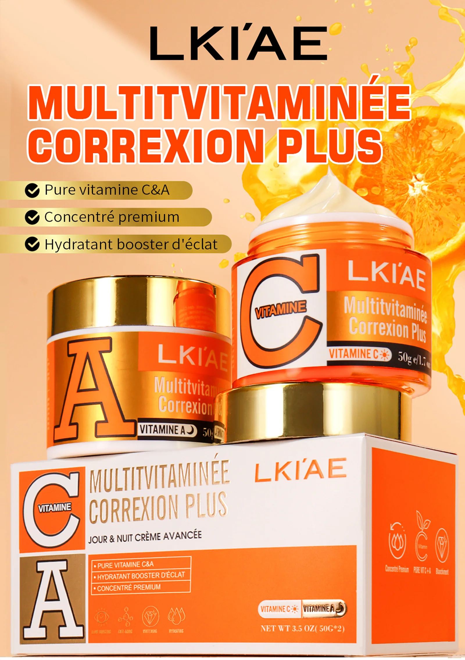 LKIAE Vitamins C, Vitamins A Whitening Face Cream, Reduce Dark Spots, Clean Skin, Day and Night Facial Cream For All Skin Types
