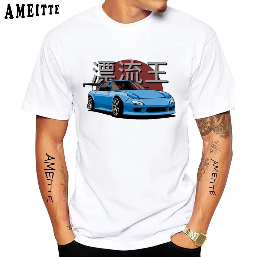 AMEITTE New Summer Men Short Sleeve Drift Silvia S15 Print T-Shirt Funny Car Lovers Casual White Tops Retro Hip Hop Boy Tees