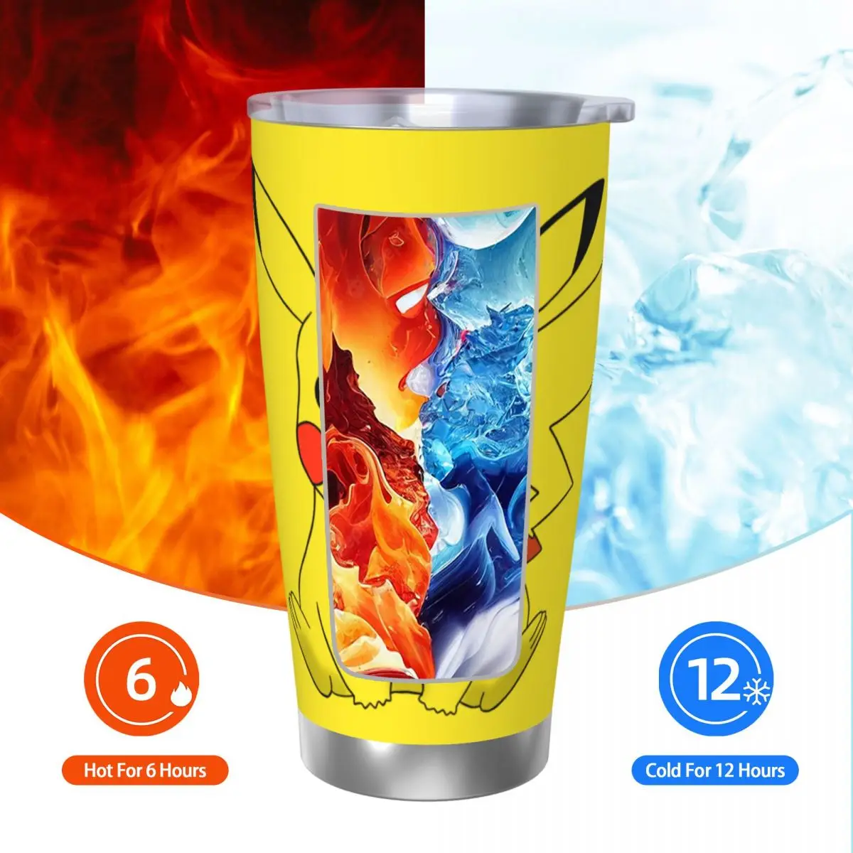 Pikachu Pokemoned Japón Anime Vaso aislado con pajitas Taza térmica de acero inoxidable Oficina Hogar Taza de bebidas frías calientes, 20 oz