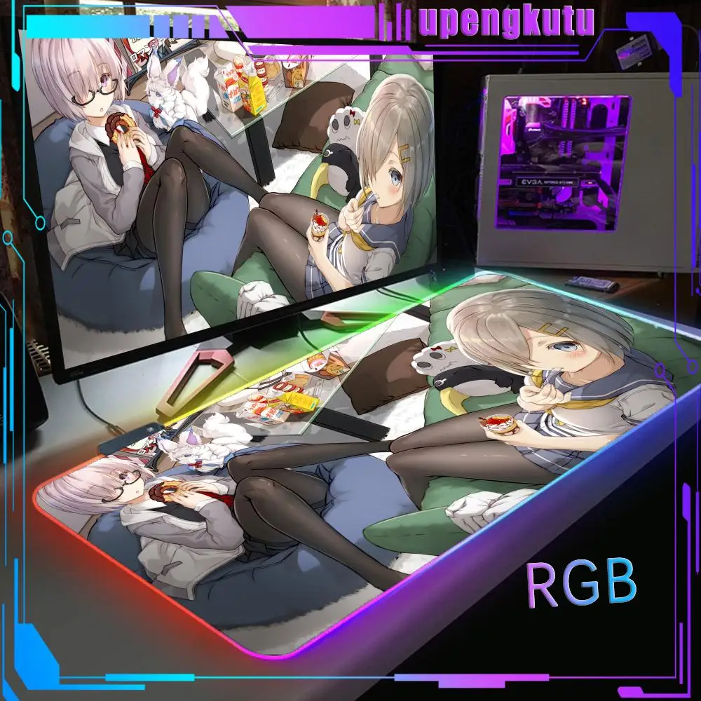 F_fate_Grand_Order Large LED Light MousePads RGB  Keyboard mat Computer Non-slip RGB Desk mat Anime Desk Mat Rubber