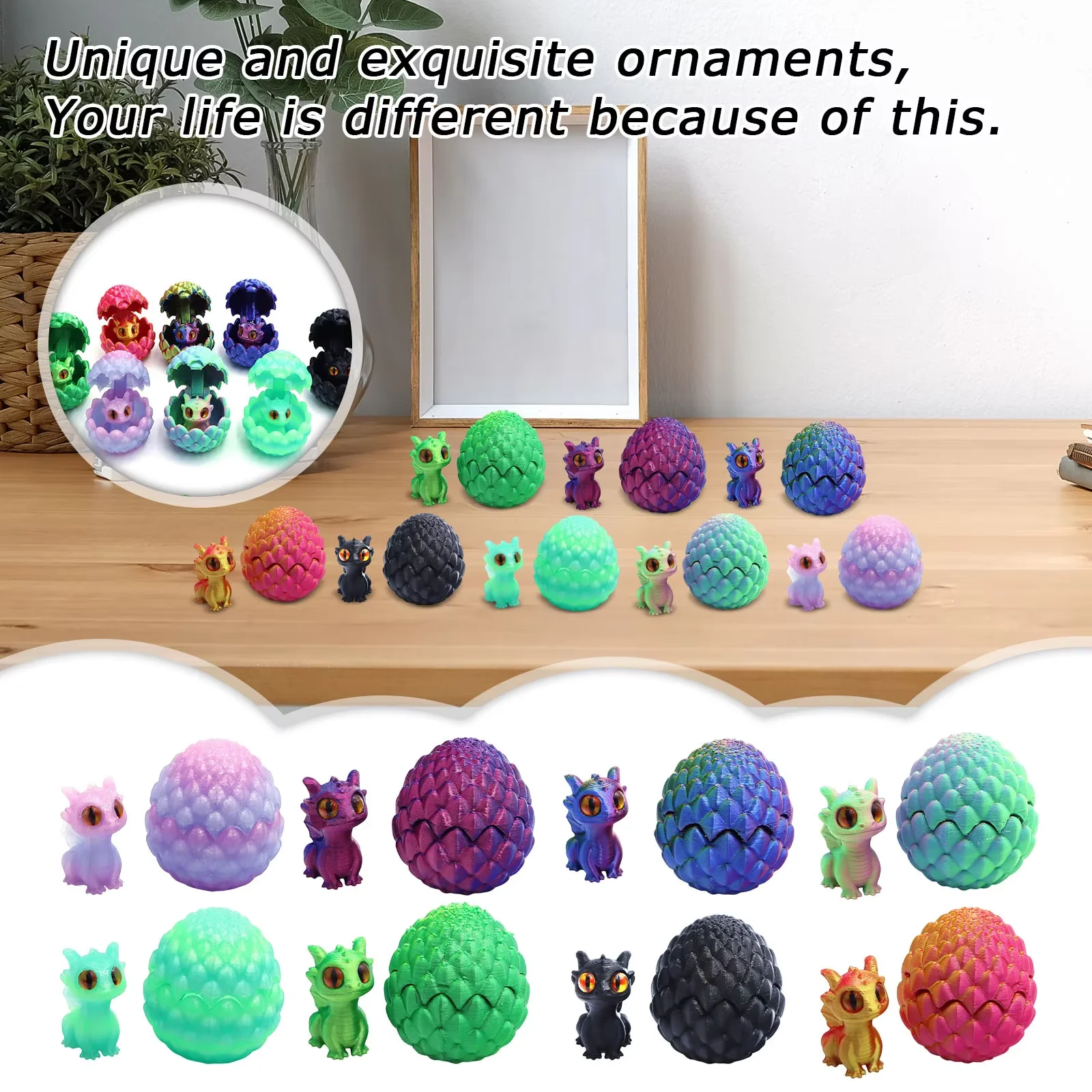 3D Printed Multi-Color Dinosaur Egg Set with Flip Lid, Sensory Fidget Toy, Creative Simulation Easter Model Desktop Decor Gift