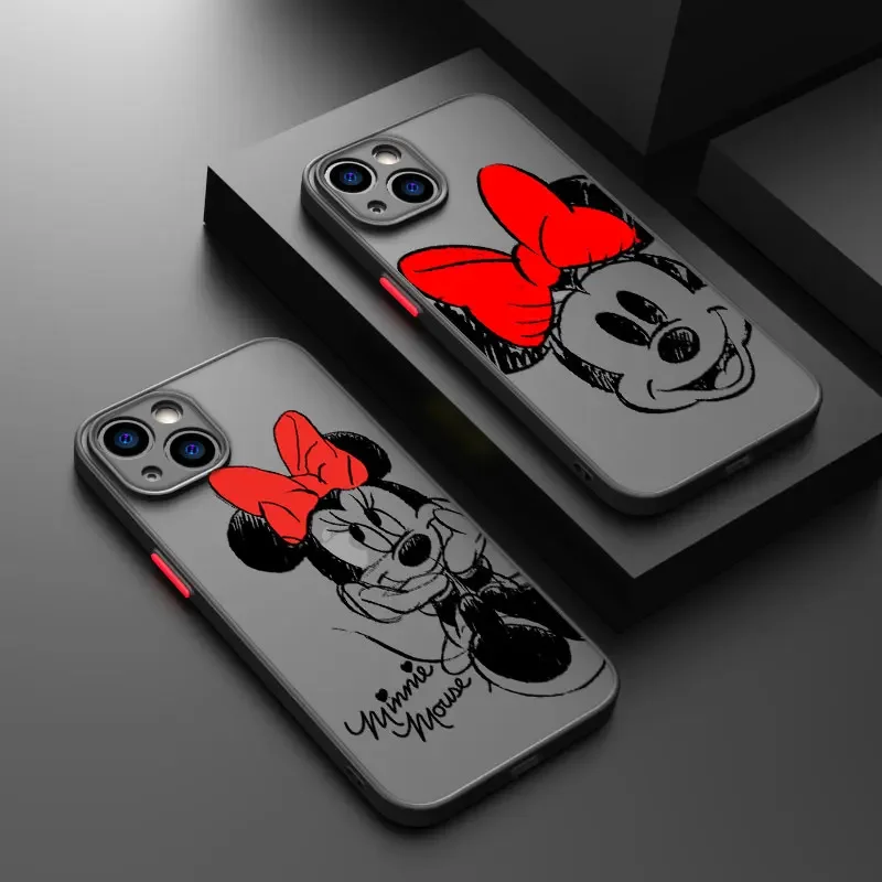 Disney Mickey Minnie Mouse Cute Phone Case for iPhone 16 15 14 13 12 11 Pro Max XR XS Max 7 8 Plus MINI Y2K Frosted Black Cover