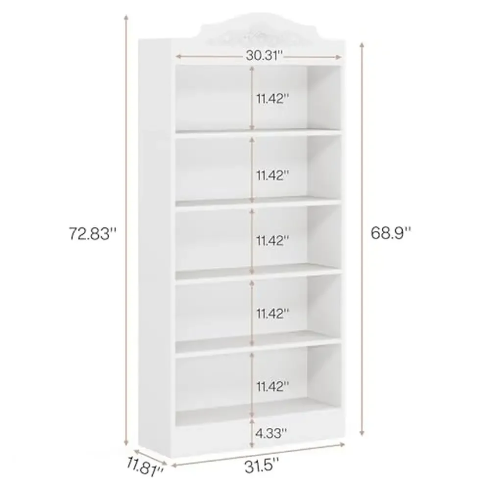 5-Tier White Wood Bookcase Set 73