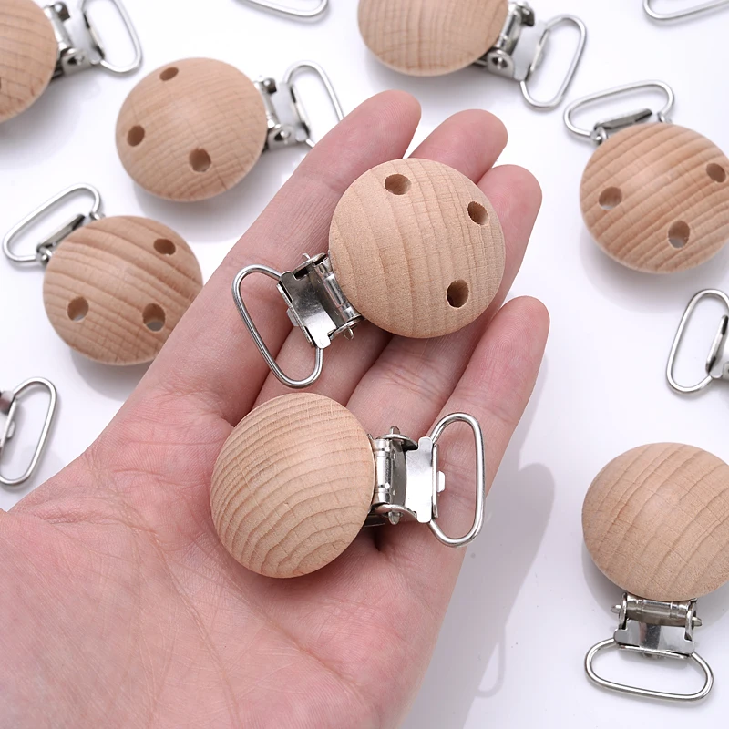 10Pcs/Lot 30mm Wooden Pacifier Clip Beech Pacifier Clips Chewable Teething Diy Dummy Clip Chain Baby Teether Nursing Accessories