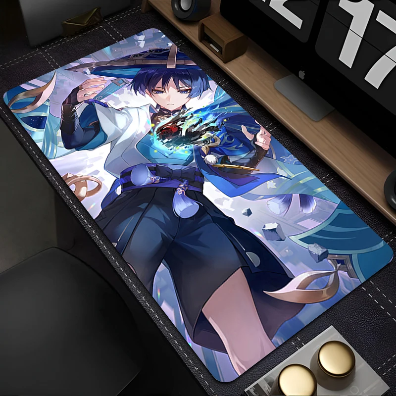 Alfombrilla de ratón Genshin Impact Scaramouche Wanderer para PC, Anime, gabinete de juegos, teclado, portátil, accesorios para juegos, Alfombra de escritorio