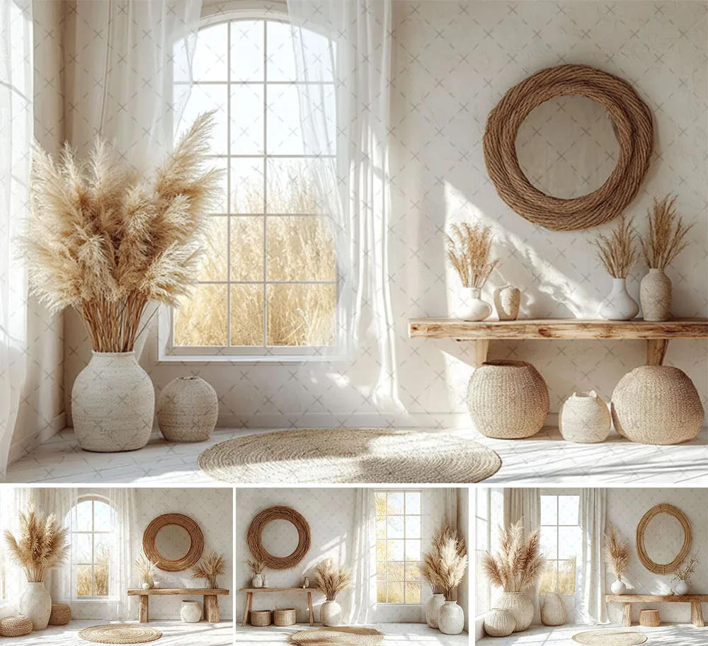 

Mehofond Photography Background White Indoor Boho Pampasgrass Window Kids Birthday Wedding Portrait Decor Backdrop Photo Studio