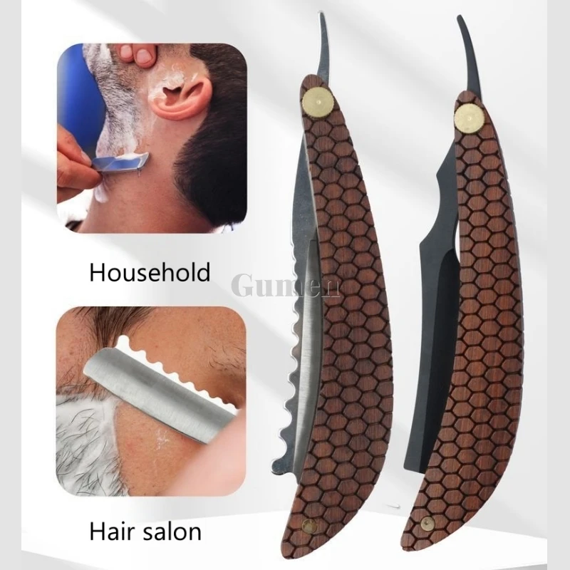 

Men's 440C Stainless Steel Straight Edge Razor Pro Salon Eyebrow Beard Haircut Armpit Hair Shaver Ebony/Rosewood Wooden Handle