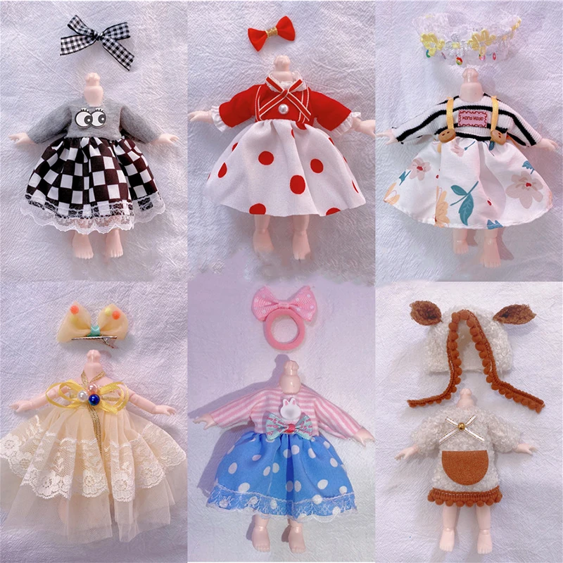 

Cute Fit for 16-17cm Doll Clothes Set Bjd Doll Accessories Dress Up Fashion Skirt Change 6-inch Ob11 Clothes 1/8 Toys for Girls