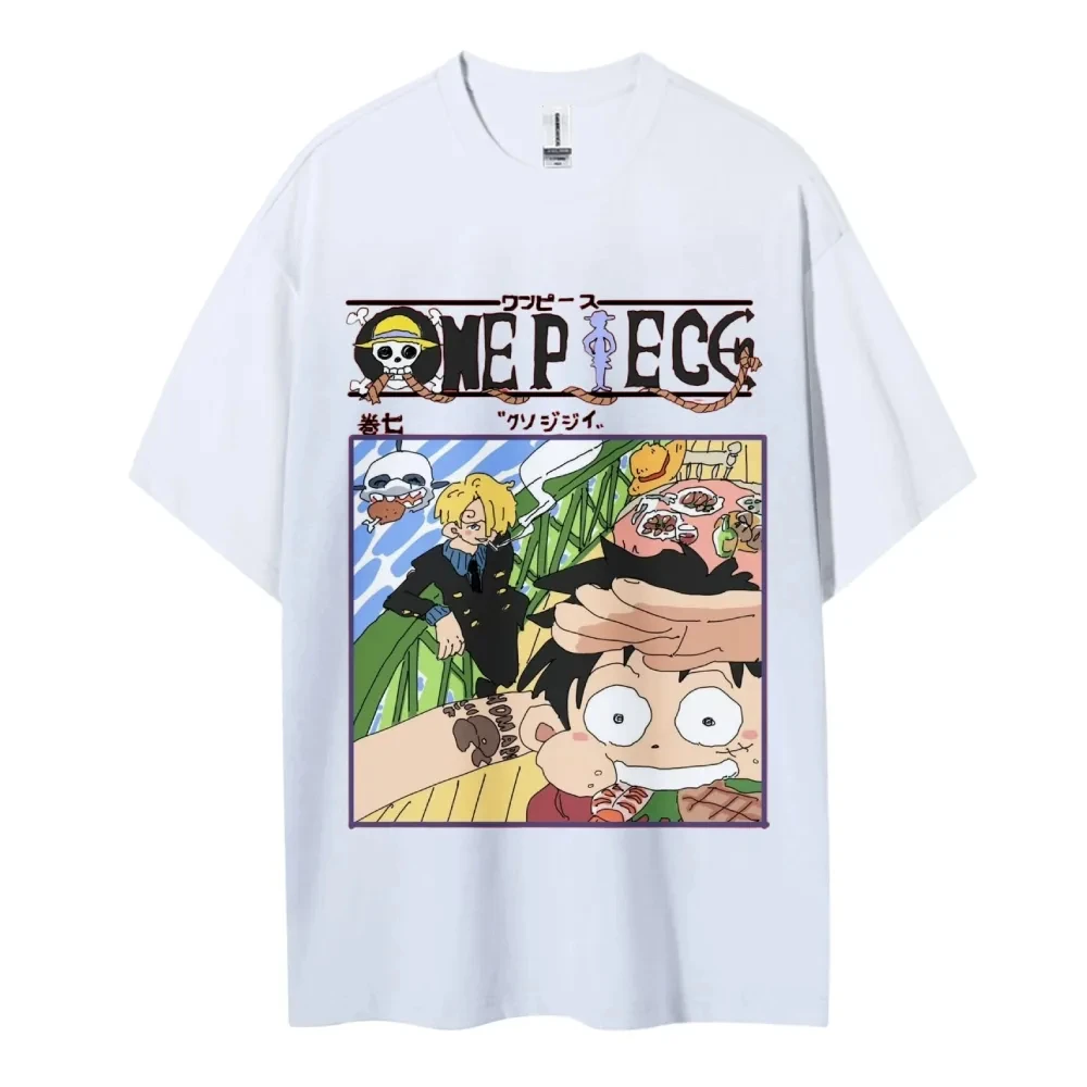 Oversized vintage uma peça masculina e feminina 2026 novo anime impresso americano na moda casual pai criança manga curta camiseta