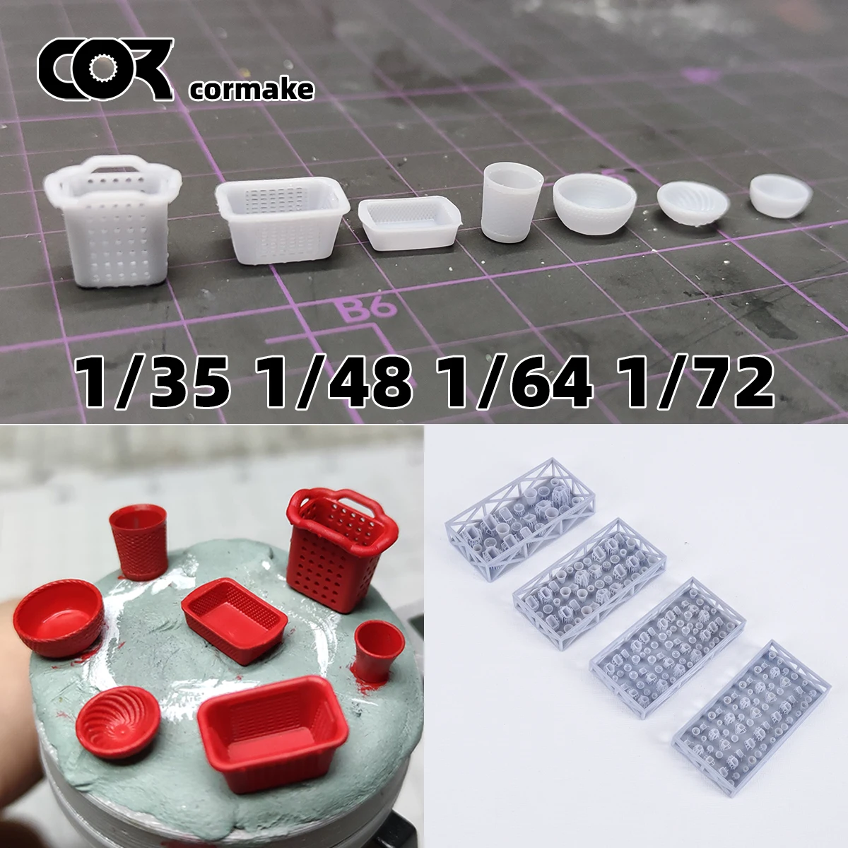 3D Resin Assembly Plastic Crate Fruit Platter Garbage Can Dustbin Waste Bin Basket Diorama Scale Model Kit 1/72 1/64 1/35 1/32