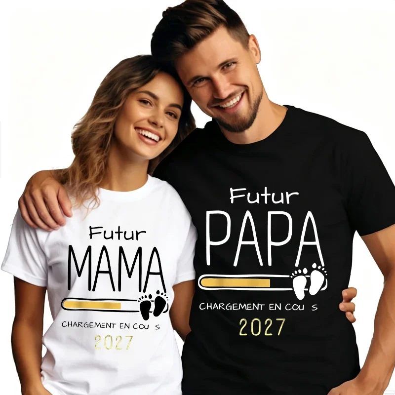 Futur Mama Futur Papa 2027 Print Couple Matching Shirt Women Men Fashion Pregnancy Announcement Lover T-shirts Gifts