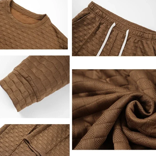 2026 Autumn New tracksuit Men's Solid Color Set Waffle Collar Short Sleeve Zipper Pants Polo Set Men's Set Pullover Co-ords view 4