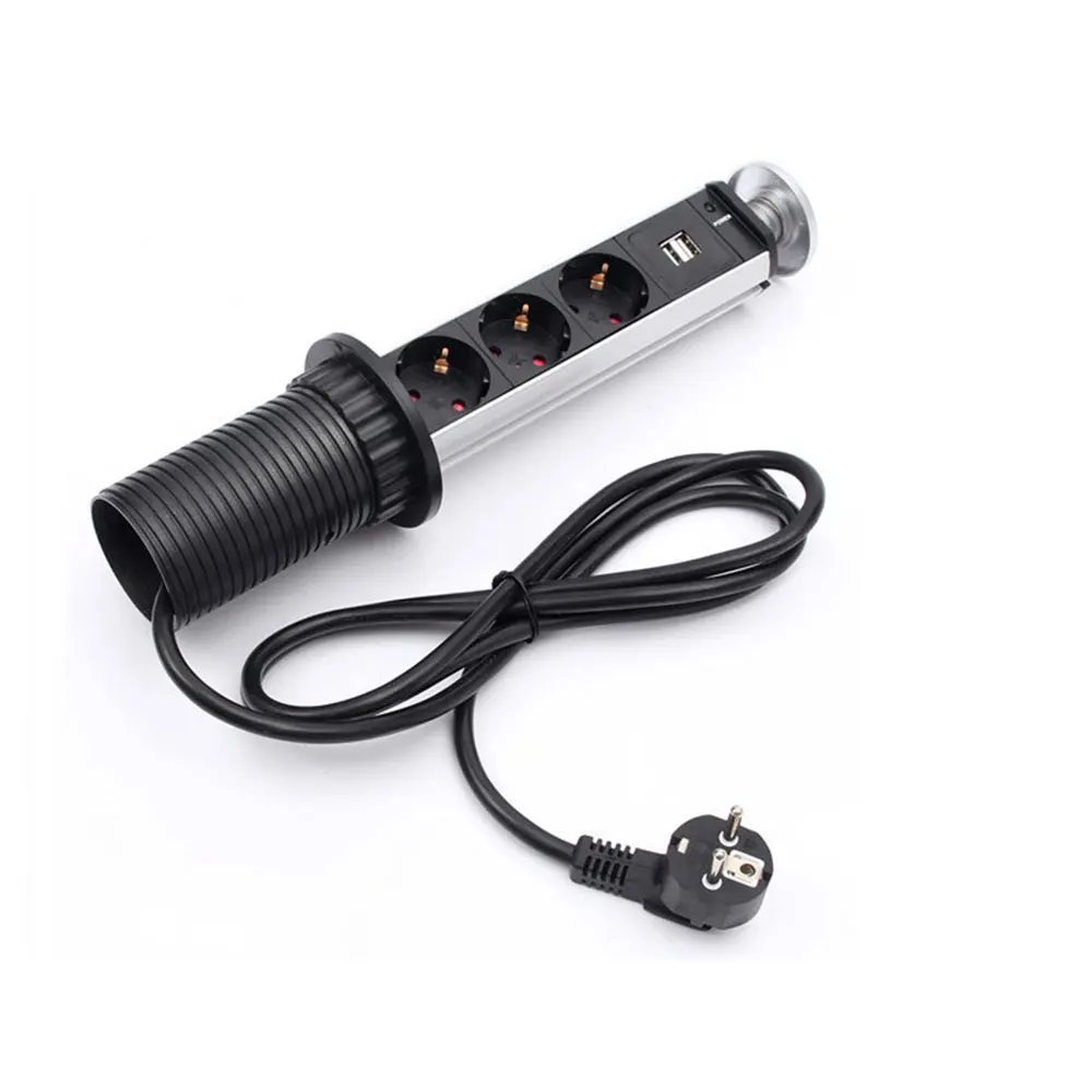 Presa di corrente Pop-Up retrattile 3 spina ue e 2 porte di ricarica USB, presa di corrente Pop-Up da tavolo da lavoro multifunzione.