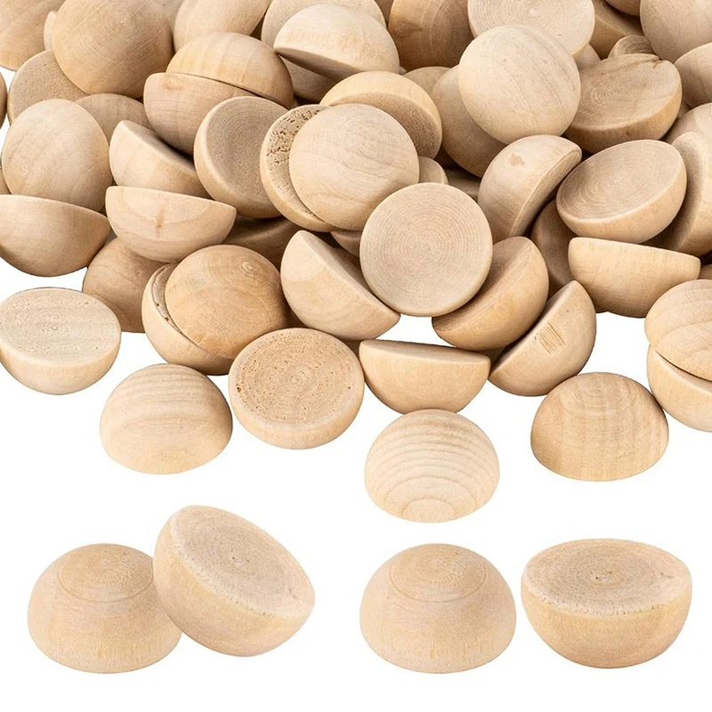 1 Inch Half Wooden Balls, 500PCS Unfinished Round Wood Half Sphere Balls, 25Mm Small Natural Wooden Half Split Balls