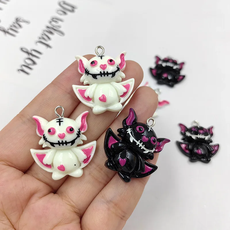 10pcs European Halloween Monster Bat Charms Resin Pendant Flatback For Earring Keychain Bracelet DIY Jewelry Making Findings