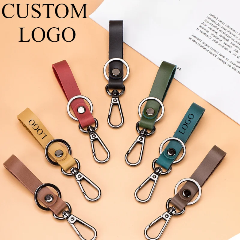 

Custom Logo Vintage Leather Keychain Pendant Car Key Chain Holder Laser Engrave Personalize Logo Keyring Gift for Men and Women