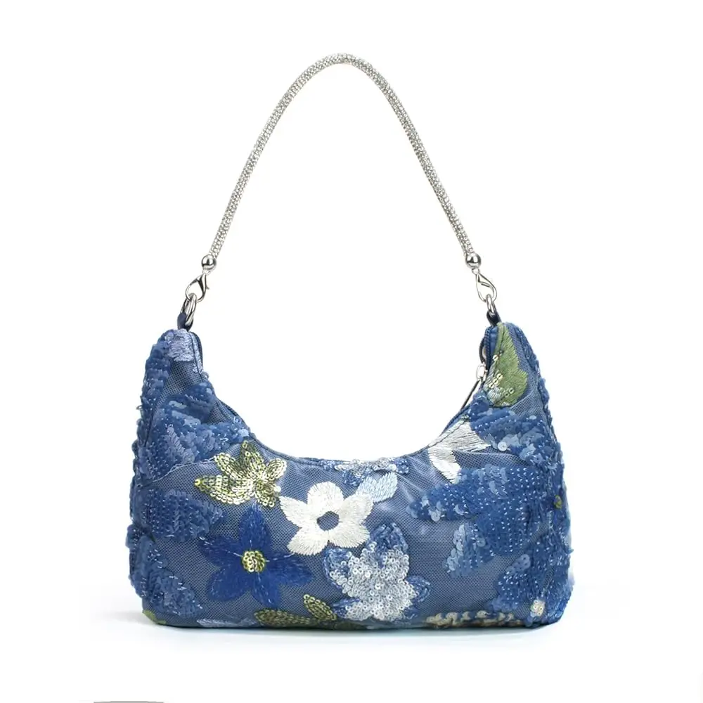 

Women's Beaded Sequin Floral Evening Bag Embroidered Top Handle Underarm Shoulder Handbags for Wedding Party