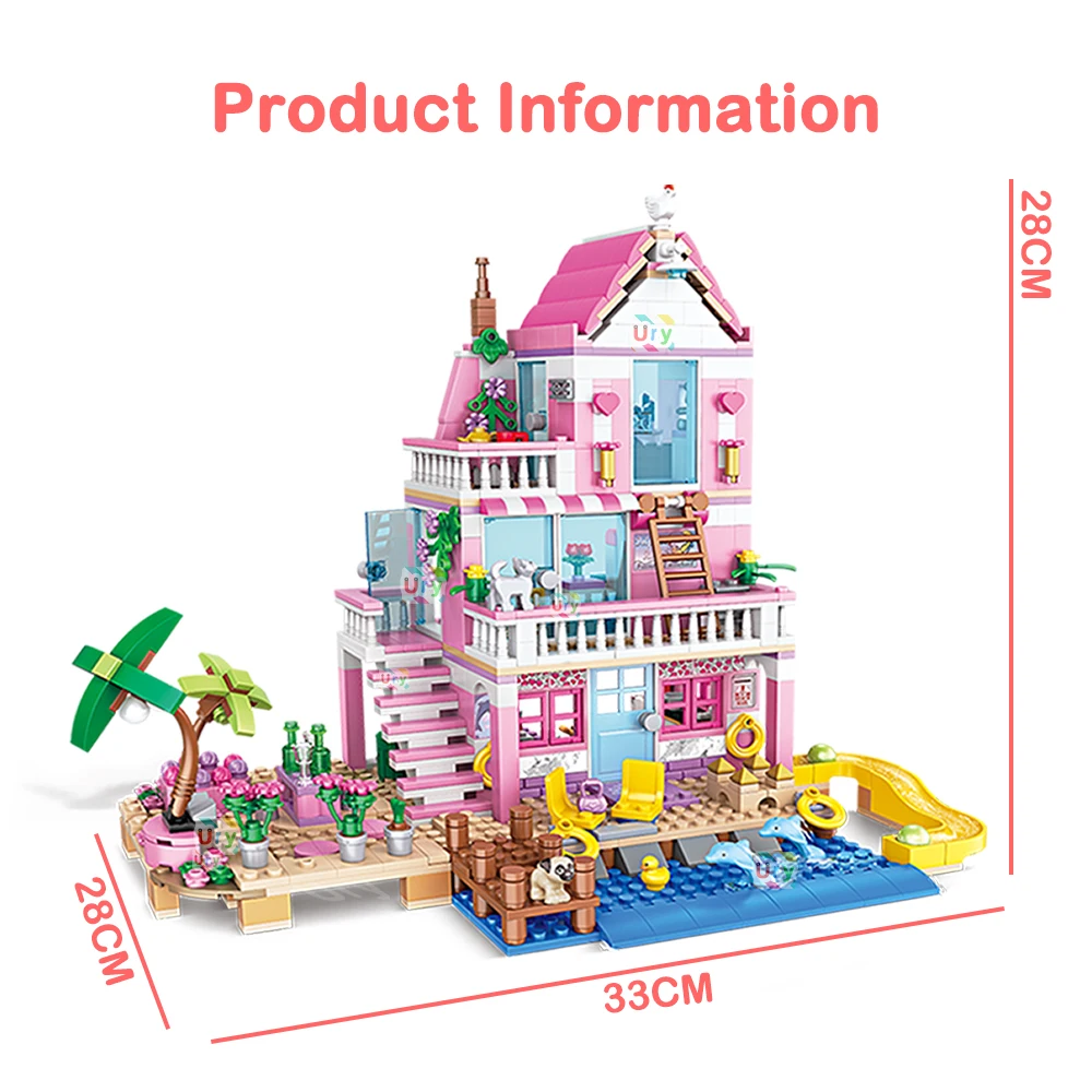 Friends City House Summer Holiday Seaside Villa Apartment MOC Building Blocks Sets Figures DIY Toys for Kid Girls Christmas Gift