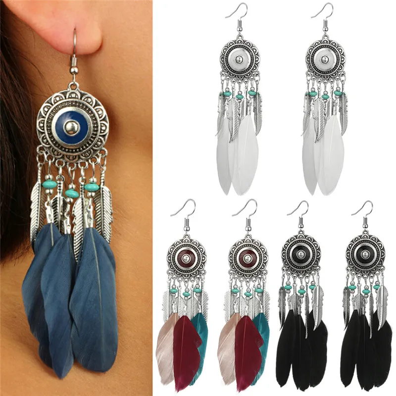 Bohemian Retro Long Feather Dangle Earrings For Women Beach Alloy Tassel Drop Earrings Wedding Bride Indian Jewelry Pendientes