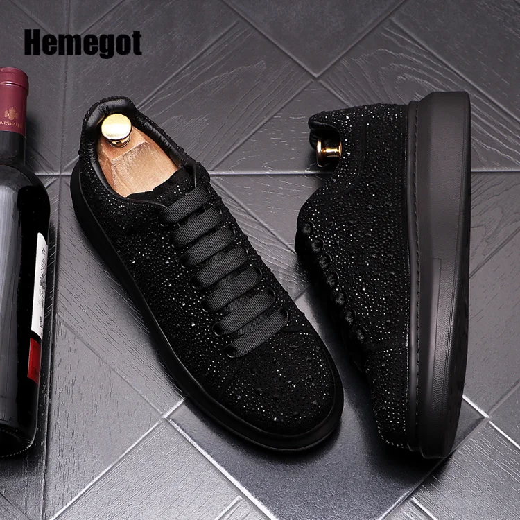 Rhinestone Sneakers for Men Summer Thick-Soled Casual Sports Shoes Walking Casual Shoes Shiny Diamond Breathable Shoes Men