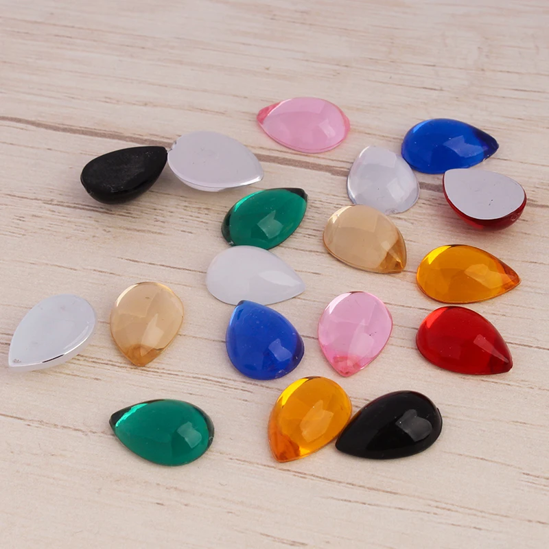 10pcs Diy Jewelry Accessories 10*14mm Acrylic Glossy Imitation Cat's Eye Water Drop Flat Bottom Non-hole Drill Hair Accessories