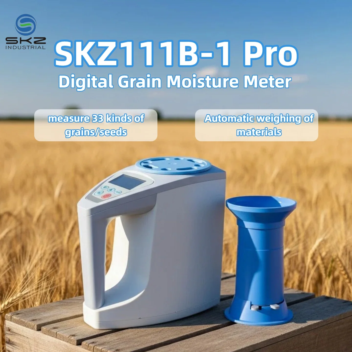 SKZ111B-1 PRO Portable Agricultural Moisture Tester ≤10s Test Auto Power Off for Paddy Rapeseed Sesame Maize Sunflower