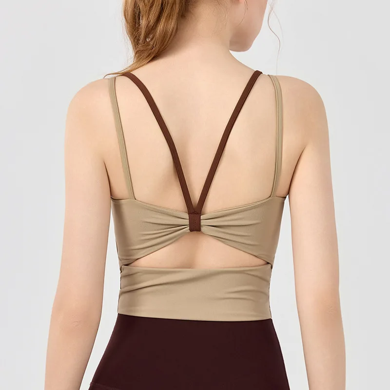 Yoga vest chest cushion women shock resistant contrasting bra outdoor wear Pilates training top fitness bra yoga suit camisoles