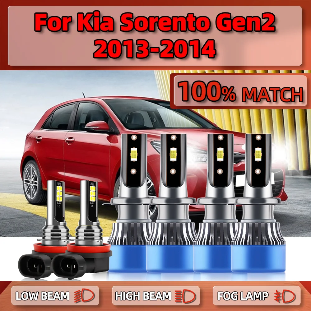 

60000LM LED Headlight Bulbs 360W High Low Beam Car Lights 6000K White Turbo Fog Lamps 12V For Kia Sorento Gen2 2013 2014