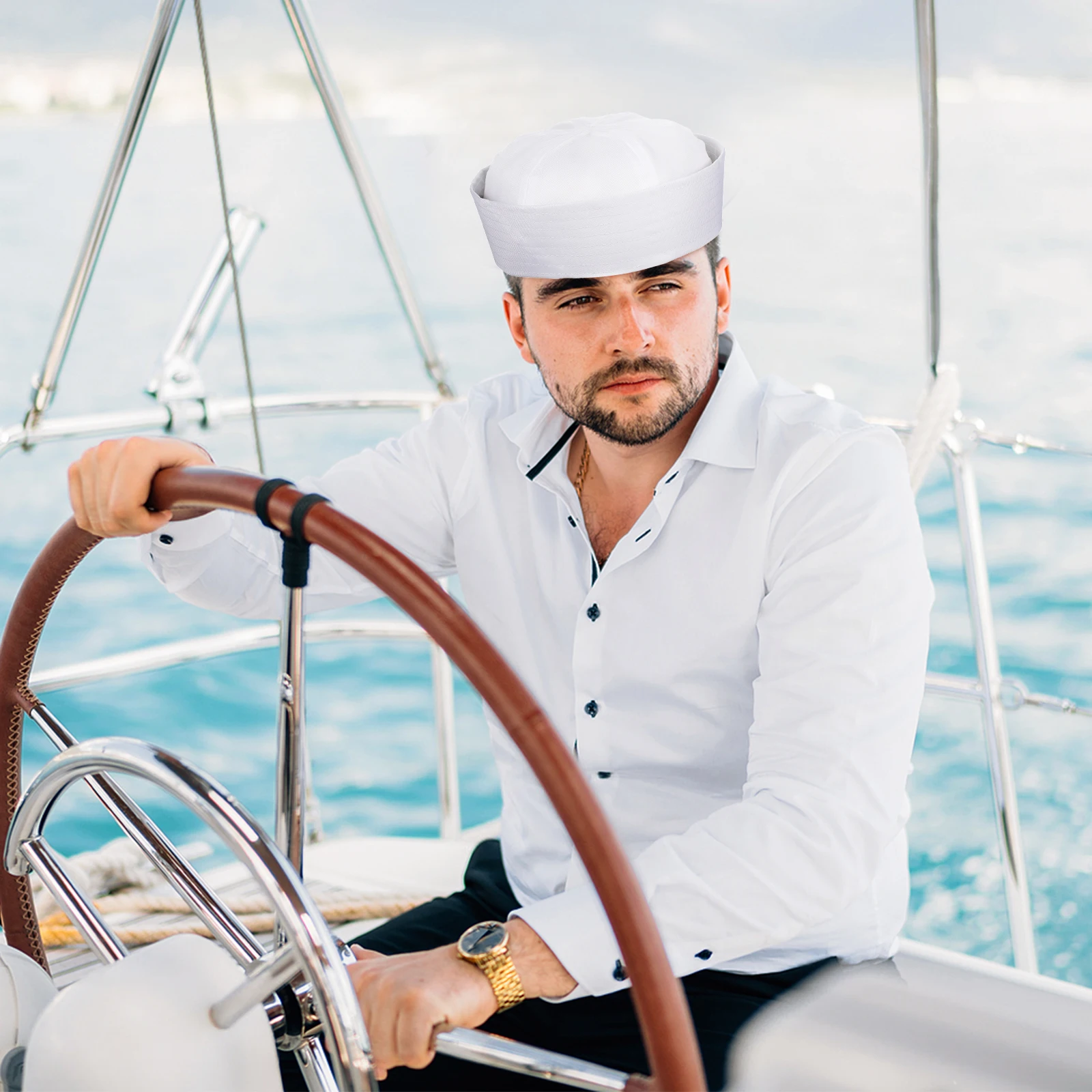 

Hat White Premium Comfortable Cosplay Costume Party Masquerade Carnival Yacht Role Play Accessory For Halloween Sea Theme Sailor