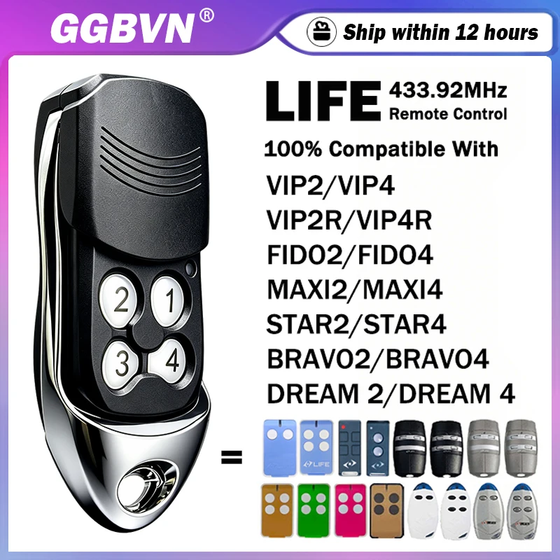 LIFE MAXI DREAM FIDO MAXI2 MAXI4 DREAM2 VIP2 VIP4 STAR2 BRAVO2 Garage Door Gate Remote Control Keychain 433.92MHz Rolling Code