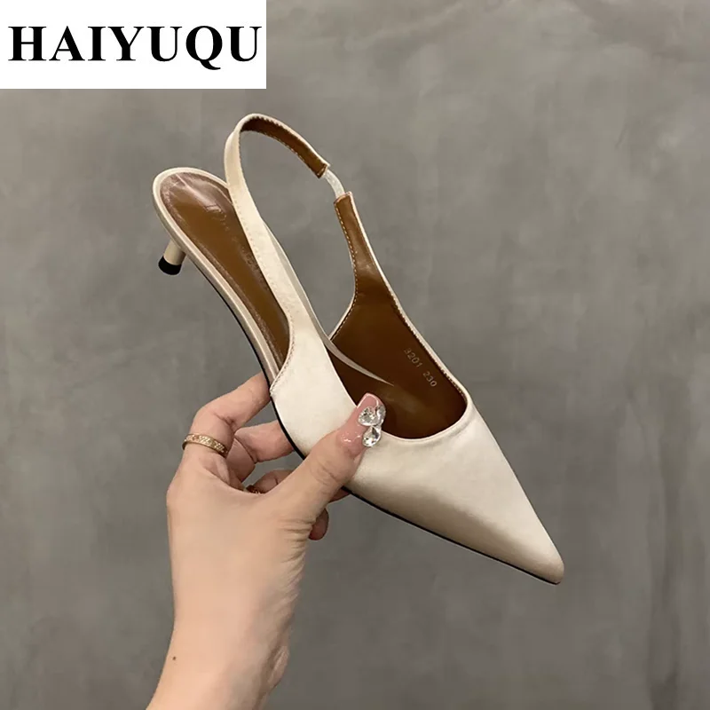 Sexy Pointed Toe Women Mid Heels Sandals Summer Wedding Shoes 2025 Luxury Dress Elegant Pumps Ladies Party Slingback Slippers