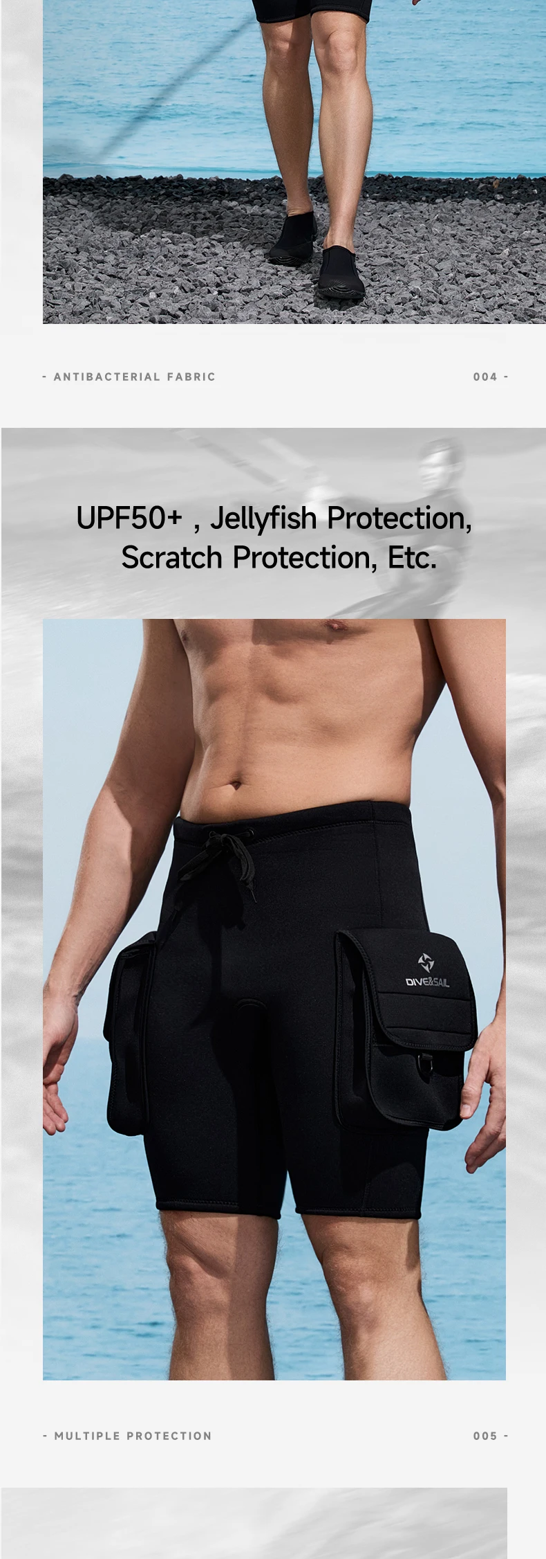 Herren-Neoprenanzug-Shorts, 3 mm Neopren-Tauchshorts mit Tasche, Surfhose für Wassersport, Schwimmen, Schnorcheln, Bootfahren, Tauchen – Detail 8