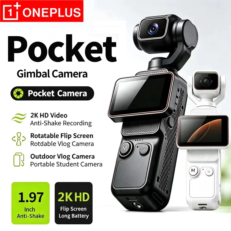 OnePlus Videocamera d'Azione Portatile 2K con Schermo Rotante HD, Stabilizzazione dell'Immagine, Registrazione Foto e Video, Trasferimento Wi-Fi