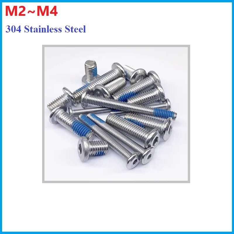 304 Stainless Steel M2 M2.5 M3 M4 Flat Round Head Hexagon Socket Screws Anti Loosening Dispensing Screw