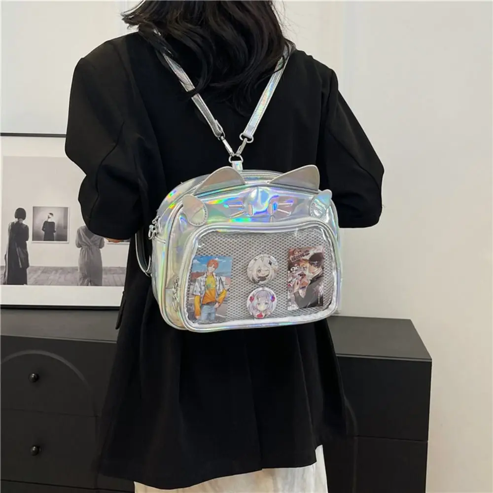 Zipper Bag Kawaii Cat Itabag Cotton Doll Bag PU Transparent Pocket Small Item Bag Badge Storage Bag Fashion Backpacks Gift