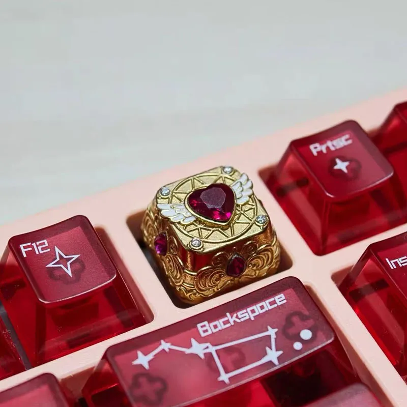 

DIY Retro Style Gemstone Wings Love Keycaps Cute Girl Game Mechanical Keyboard Gold Metal Keycaps