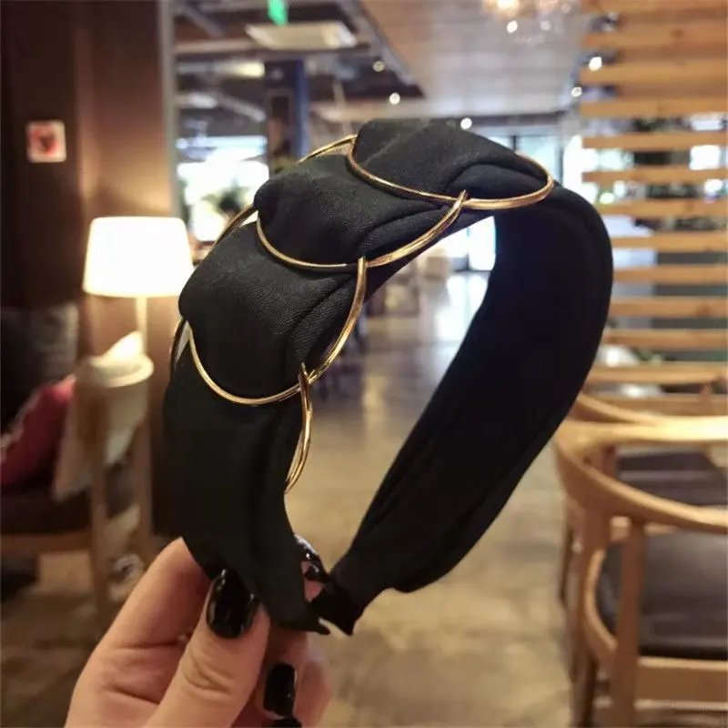 Opaska do włosów w stylu koreańskim Glam, 1 sztuka, szeroka, materiałowa, vintage, metalowy pierścień, elegancka, wygodna na cały dzień, opaski dla kobiet.