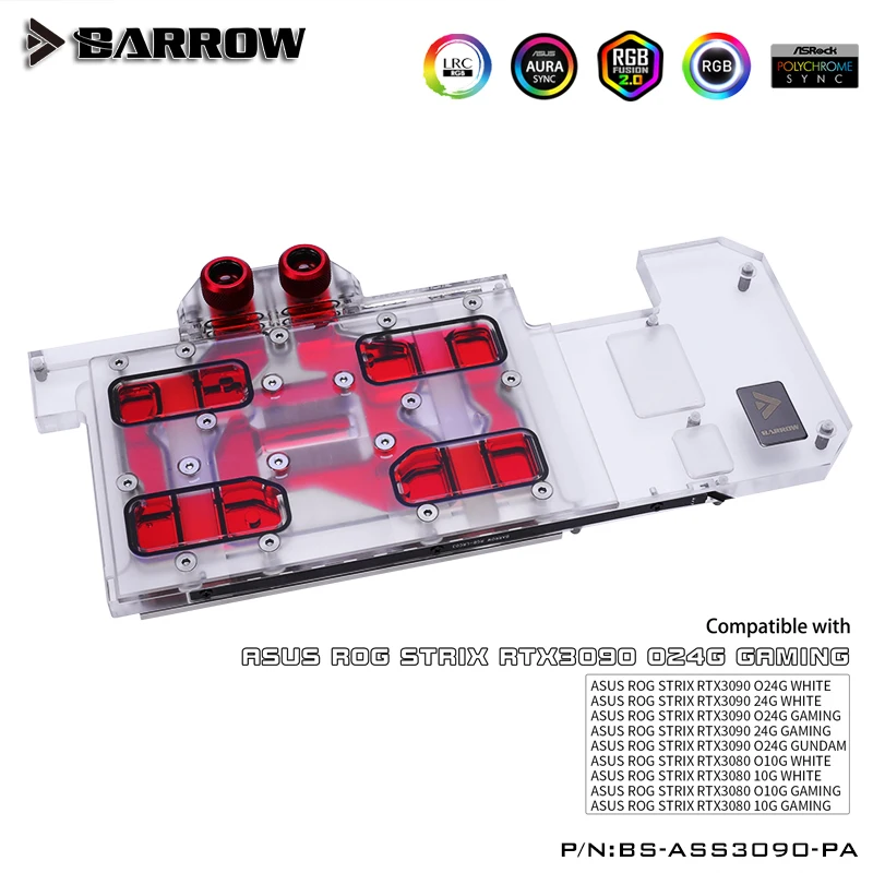 BARROW Active Cooling Water Block Full coverage use for ASUS ROG STRIX RTX 3090/3080 GAMING GPU Card With Backplate 5V A-RGB