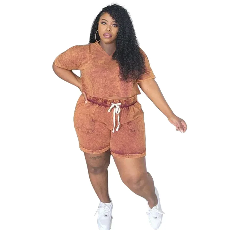 WSFEC L-4XL 2024 Plus Size Summer Outfits for Women Clothing Short Sleeve High Resilience Beach Casual Short Suits Dropshipping